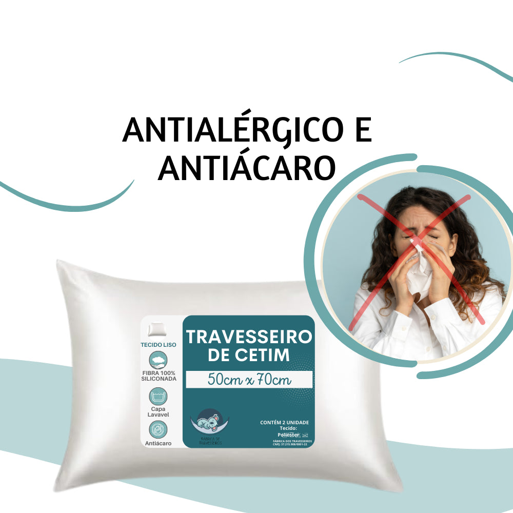 Kit 2 Travesseiro De Cetim De Seda Antifrizz 50x70 com enchimento e fronha impermeavel com ziper